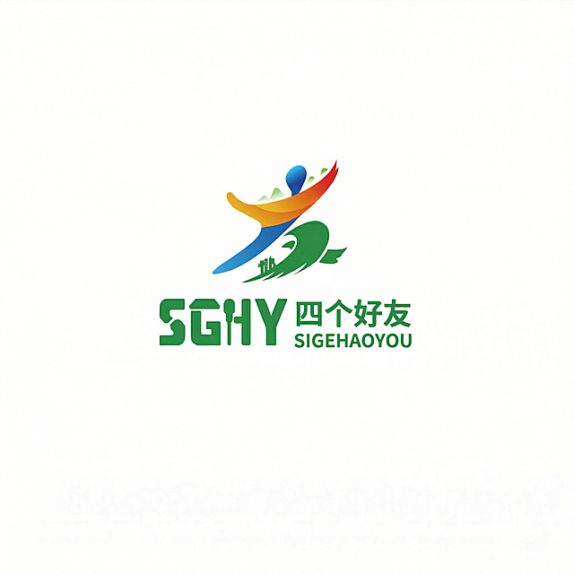 保持SGHY字母整体为绿色，保留字母内部的图形设计，保留图形的线条清晰感，保持logo上方图形不变，保持四个好友和SIGEHAOYOU文字为绿色不变，背景保持白色
