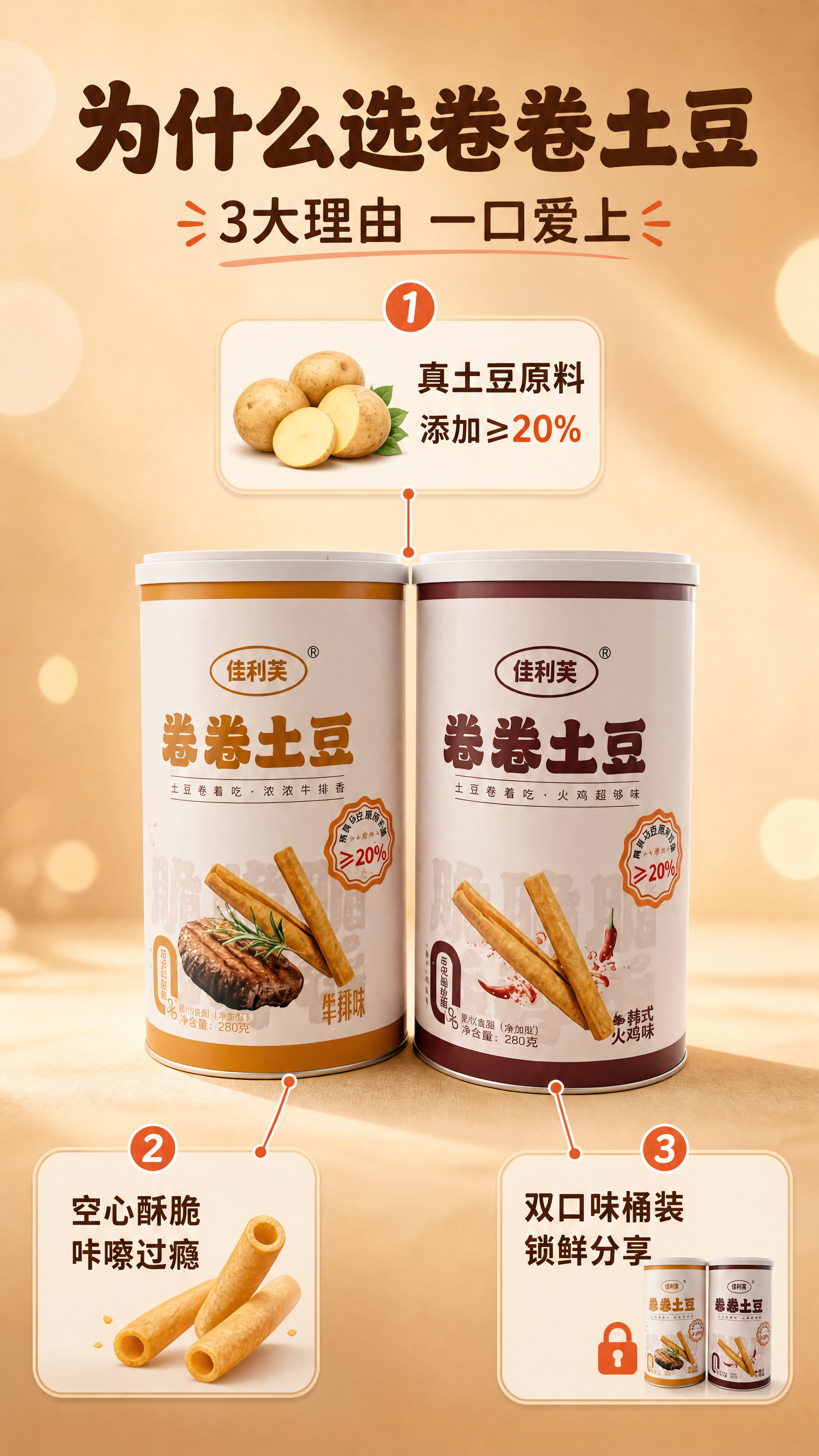 [商品] 使用【图1】佳利芙卷卷土豆双口味桶装（双桶居中）；保… - 图片创意预览