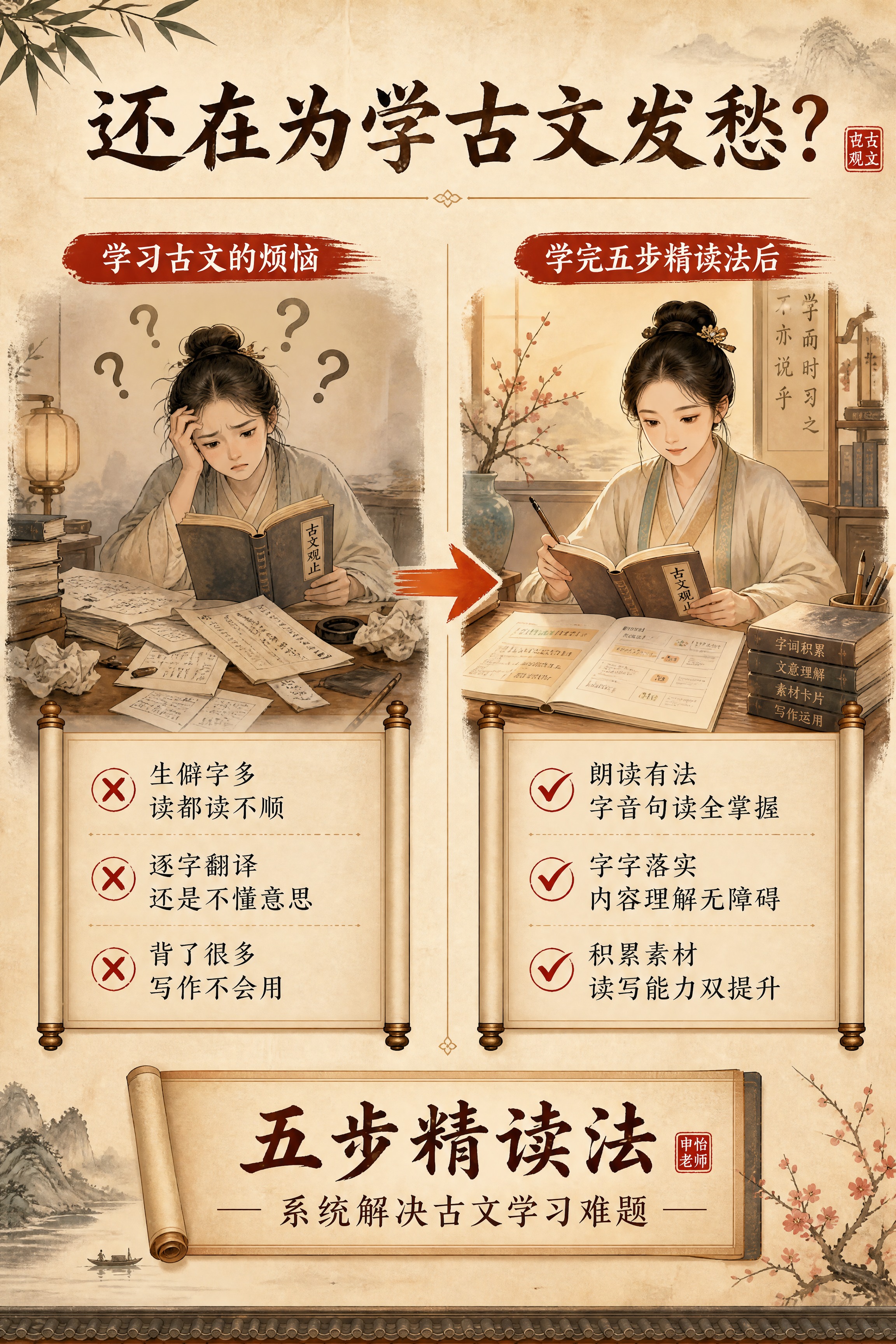 [商品] 申怡老师《古文观止》五步精读法课程，非实物教育产品。… - 图片创意预览