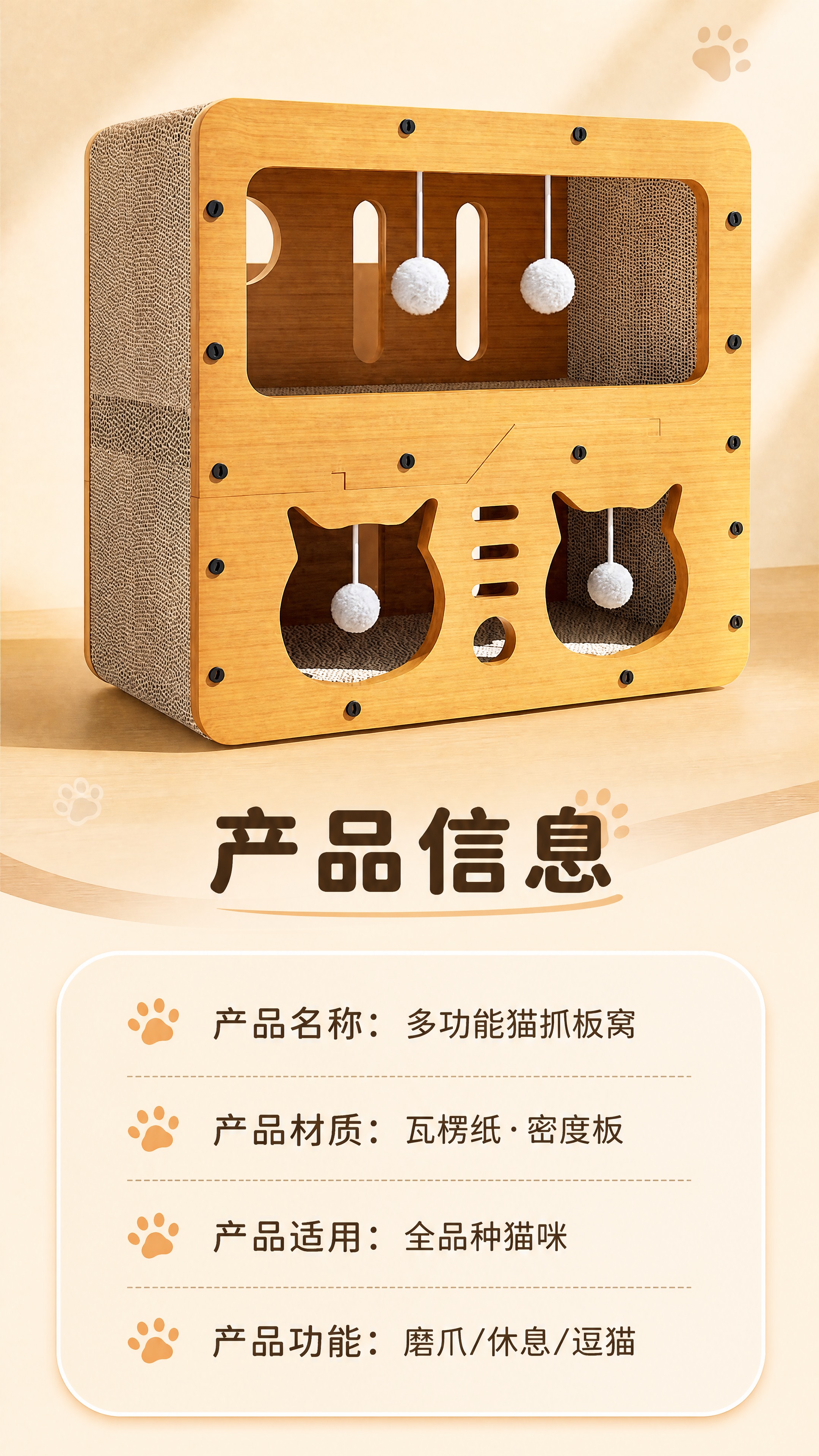 [商品] 使用【图1】多功能猫抓板窝；保留双层木质结构、瓦楞纸… - 图片创意预览