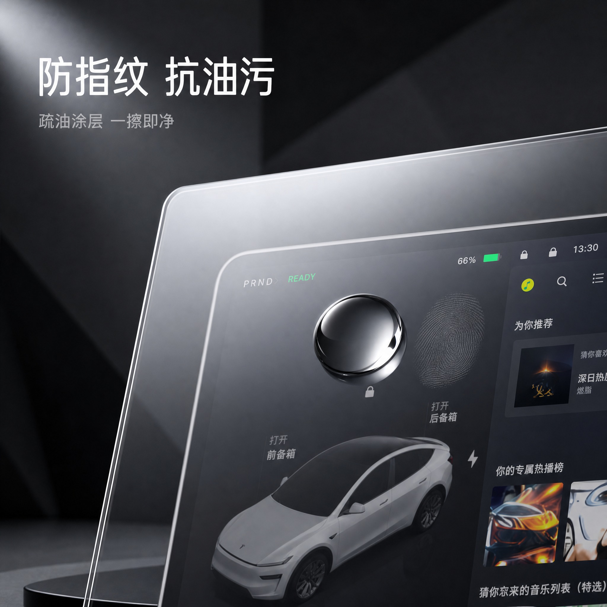[主图-5] 材质工艺特写图：展示晶钻膜表面疏油抗污，指纹油污… - 图片创意预览