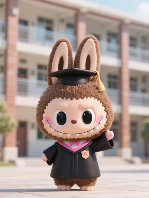 穿着学士服，背景是教学楼预览效果