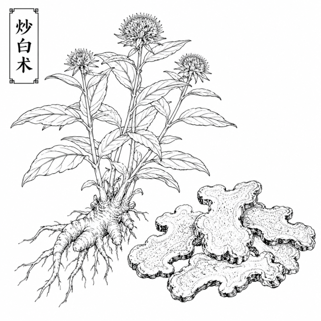 中草药植物炒白术线稿图预览效果
