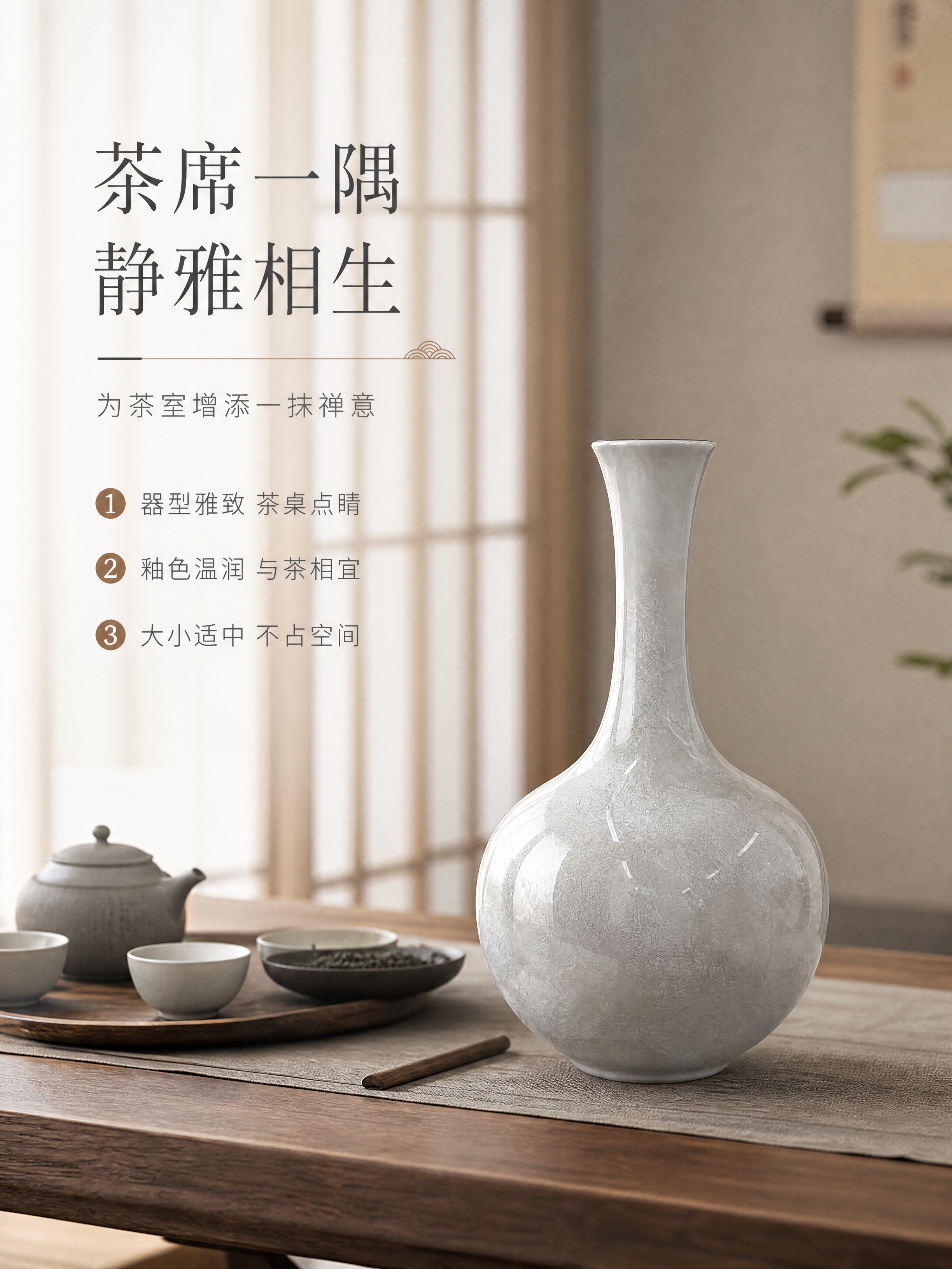 [商品] 使用【图1】冰裂纹陶瓷长颈花瓶；保留长颈、圆润瓶腹、… - 图片创意预览