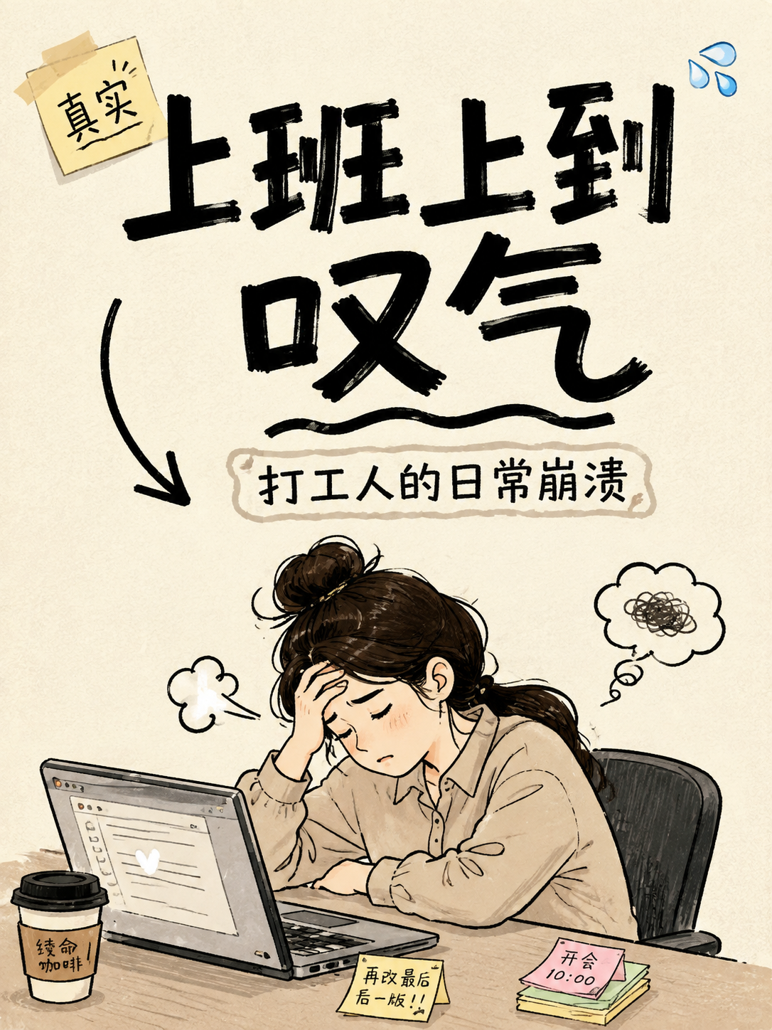 小红书笔记大字封面，插图大字，手绘风职场随感，版式精美，小红书… - 图片创意预览