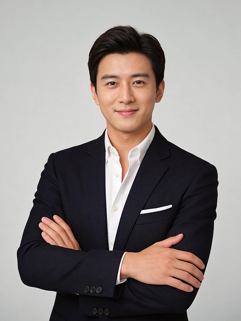 藏青色西装沉稳男性职业形象照