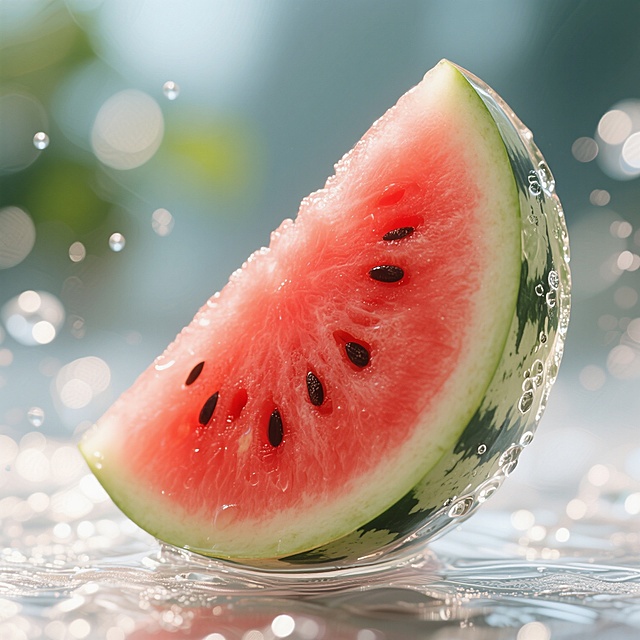 3D轻拟物风西瓜切片，晶莹水珠点缀，清新爽口，夏日清凉感十足。