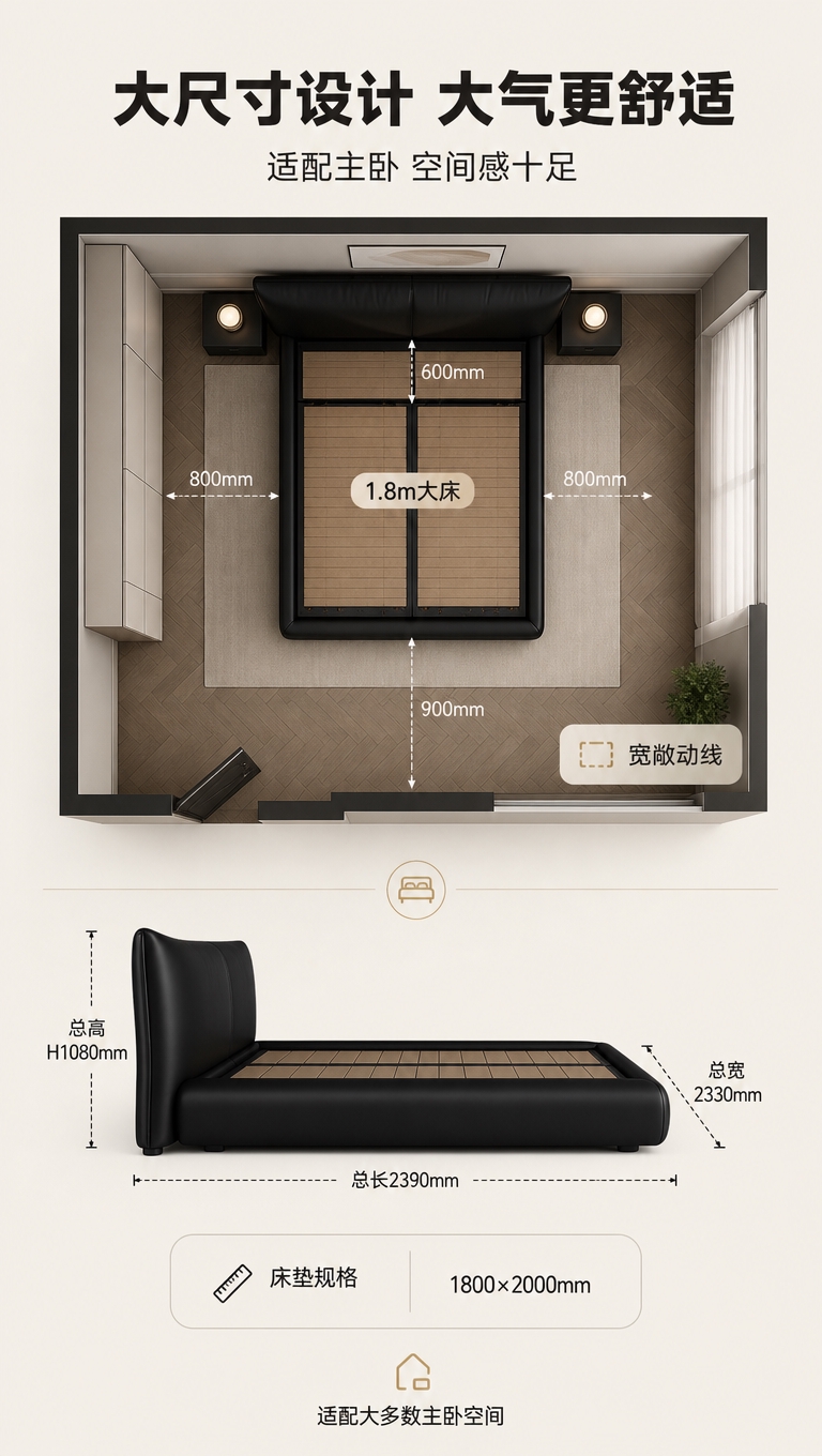[商品] 使用【图1】黑色意式高靠背软包床；保留整体结构、比例… - 图片创意预览