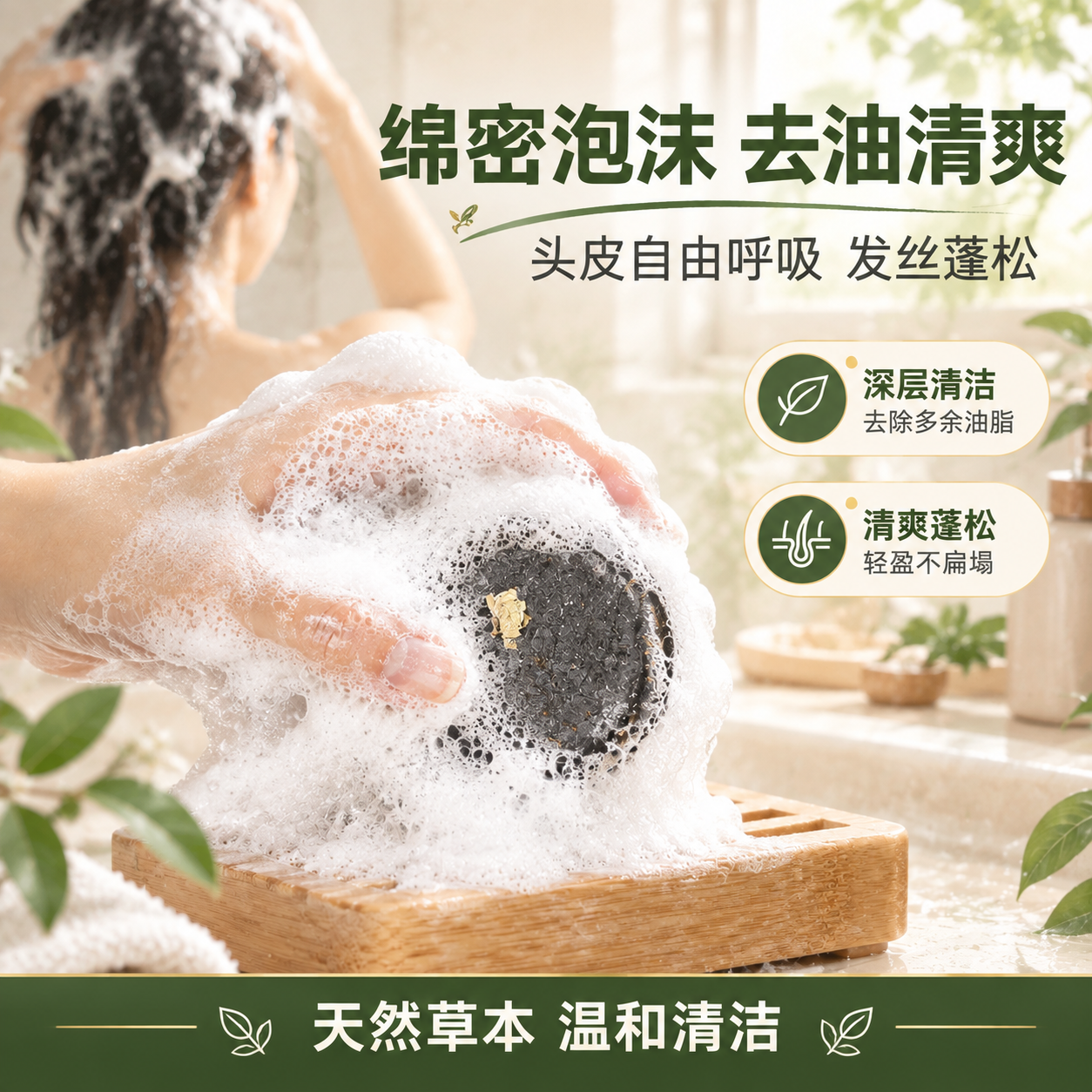 [主图-3] 泡沫与使用效果图，以绵密泡沫证明去油清爽蓬松。… - 图片创意预览