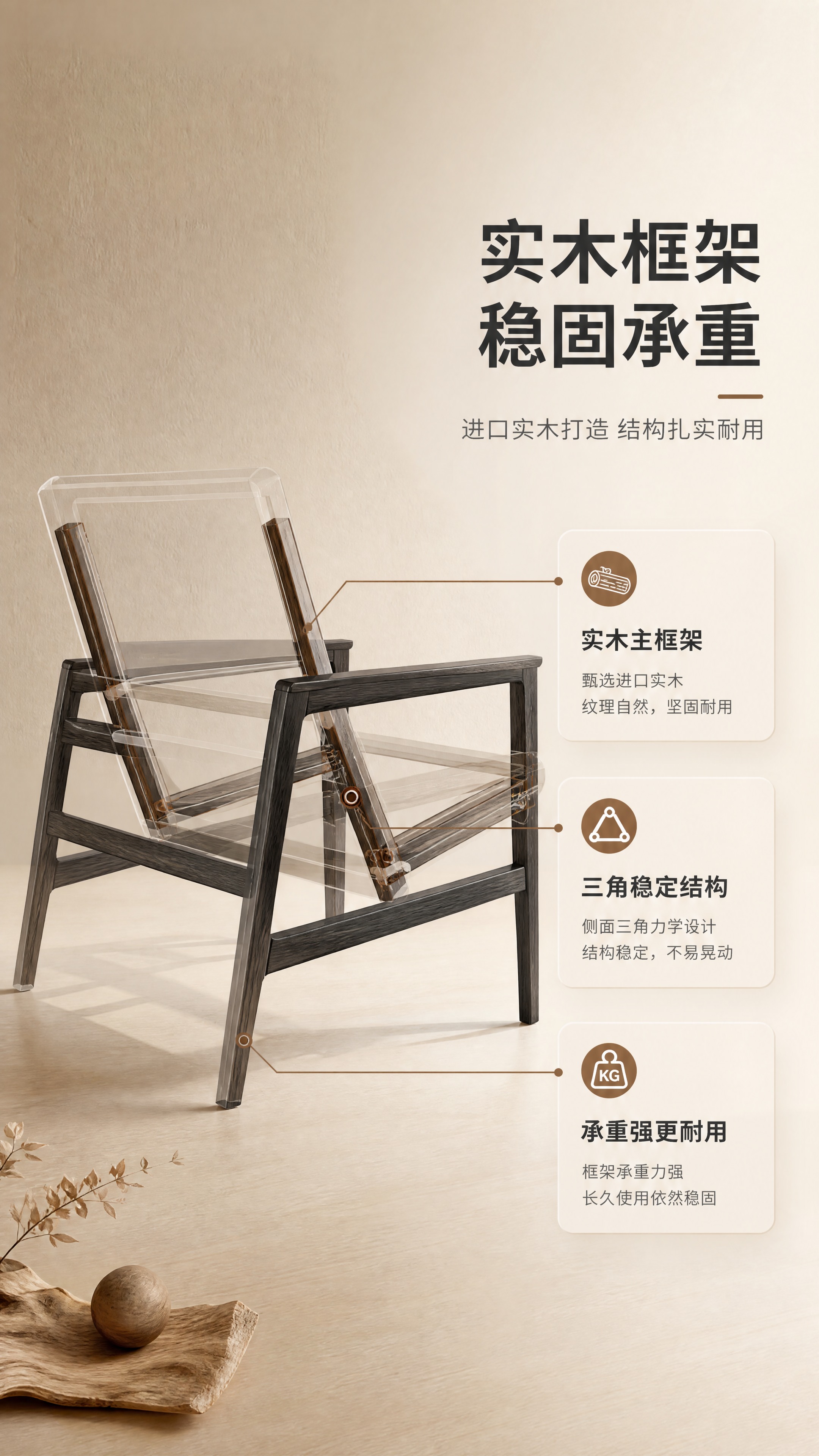 [商品] 使用【图1】北欧简约实木真皮休闲椅；保留黑色实木框架… - 图片创意预览