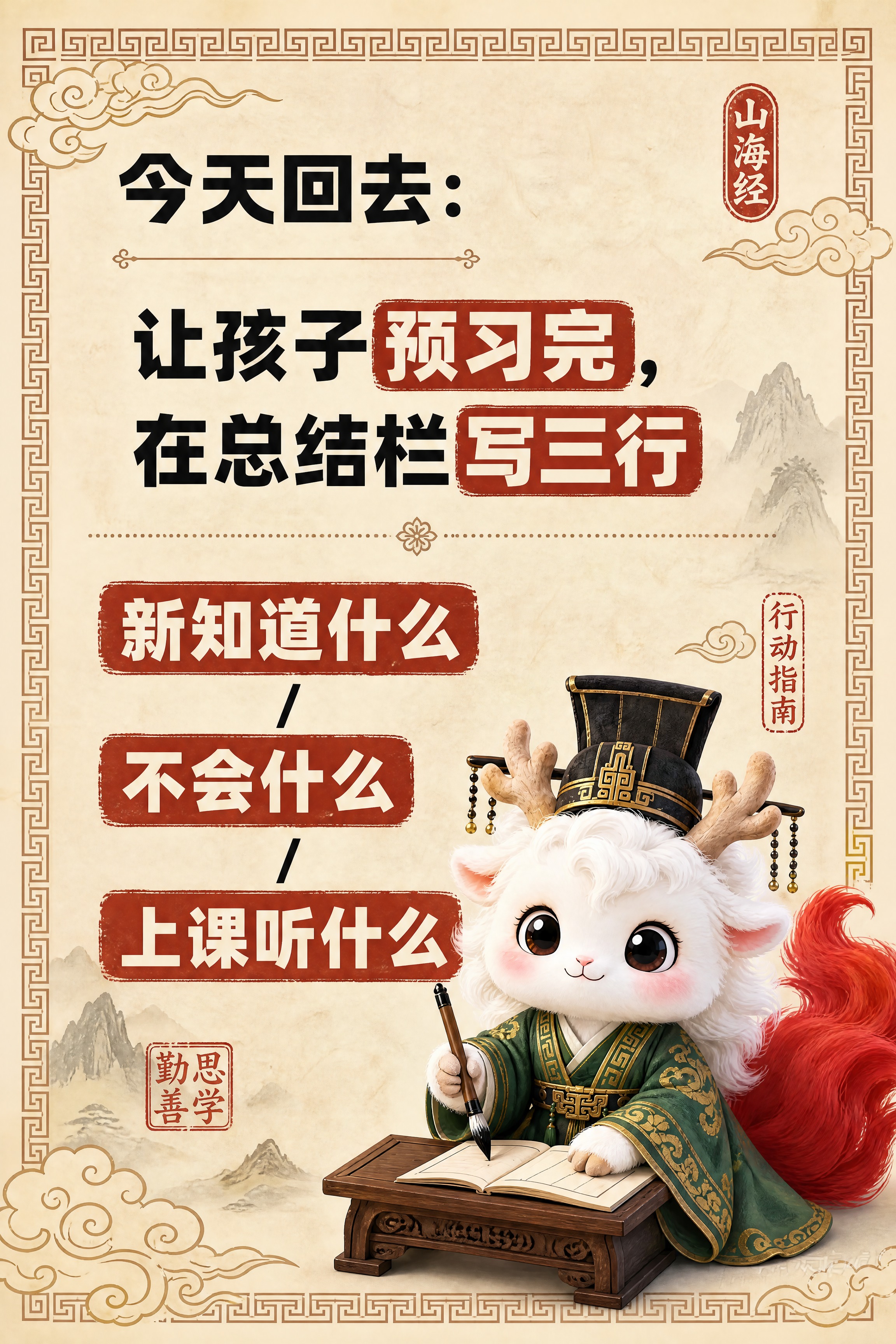 小红书笔记内页，大字卡片风格，国风山海经风格，米黄色宣纸纹理背… - 图片创意预览
