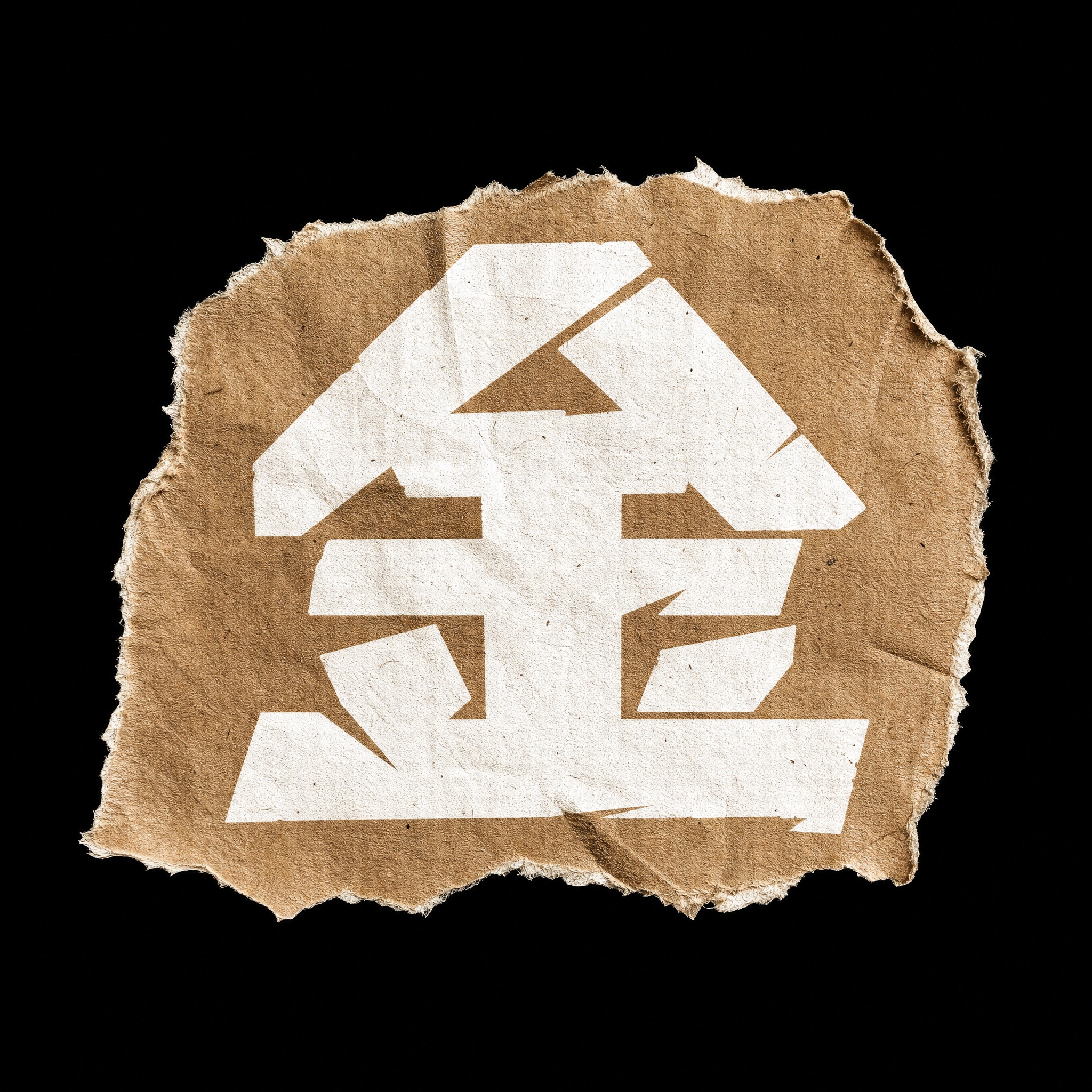 白色字体，牛皮纸棕色撕边纸片背景，干净的纯黑背景，创意黑体字体… - 图片创意预览