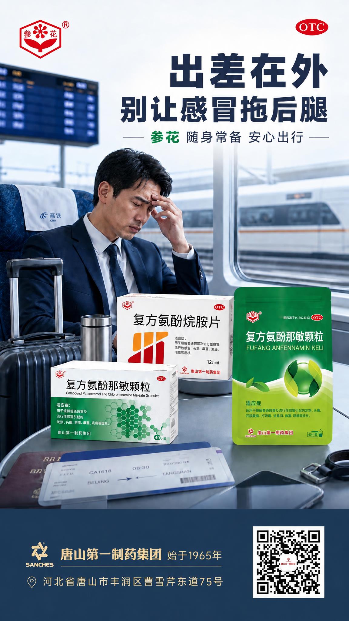 将画面右侧绿色袋装药品的包装，精确替换为参考图中“复方氨酚那敏… - 图片创意预览