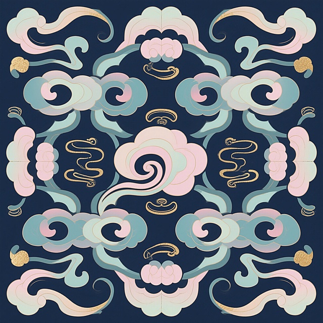 国潮风插画，融合中式云纹与鎏金细节，描边勾勒古典韵味，柔和色阶营造梦幻唯美意境，尽显优雅民族风情。
