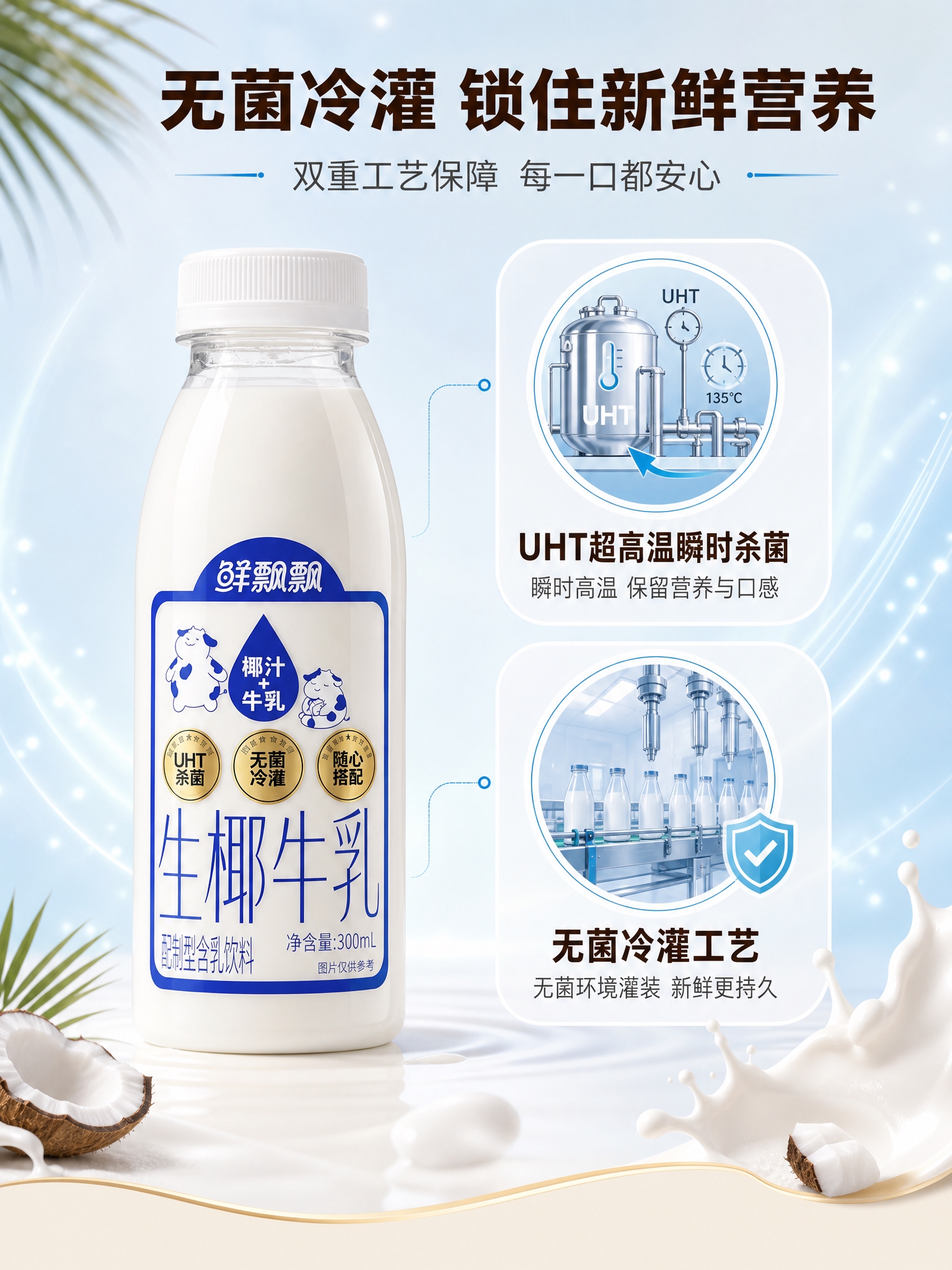 [商品] 使用【图1】鲜飘飘生椰牛乳300ml瓶装；保留透明瓶… - 图片创意预览