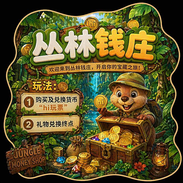 保留所有现有设计、异形轮廓、丛林背景、土拨鼠形象和宝箱元素，仅将标题“功能：”修改为“玩法：”，其他文案内容保持不变，整体风格不变