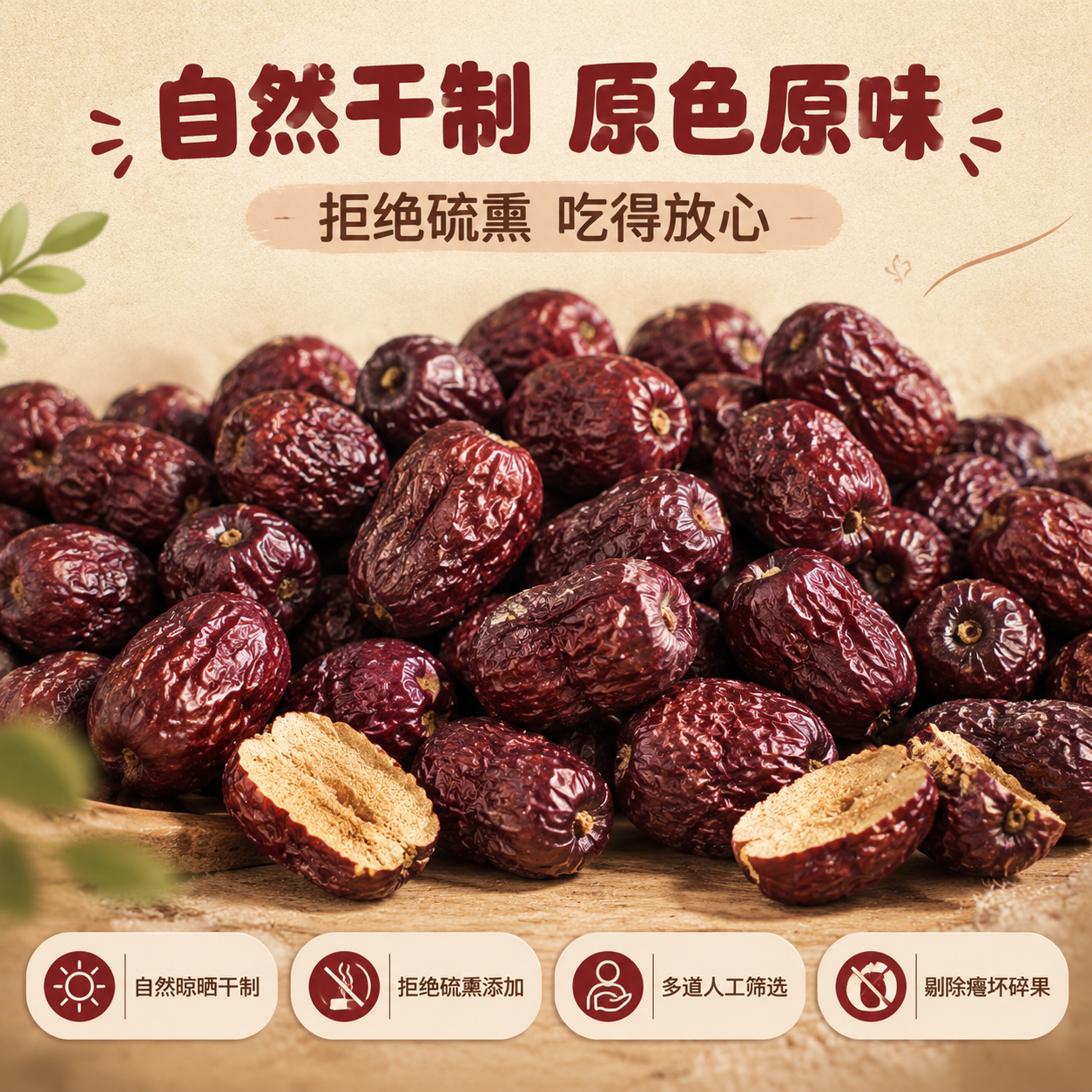 [商品] 使用【图1】无核干制红枣；保留深紫红色枣粒颜色、褶皱… - 图片创意预览