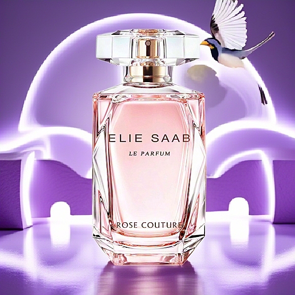 梦幻插画风香水瓶，几何玻璃设计，奢华优雅，紫色背景增添梦幻感。