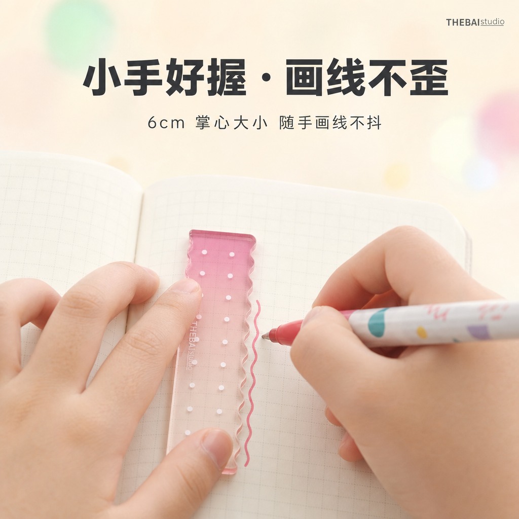 1:1方形构图，严格还原上传的THEBAI studio掌心尺… - 图片创意预览