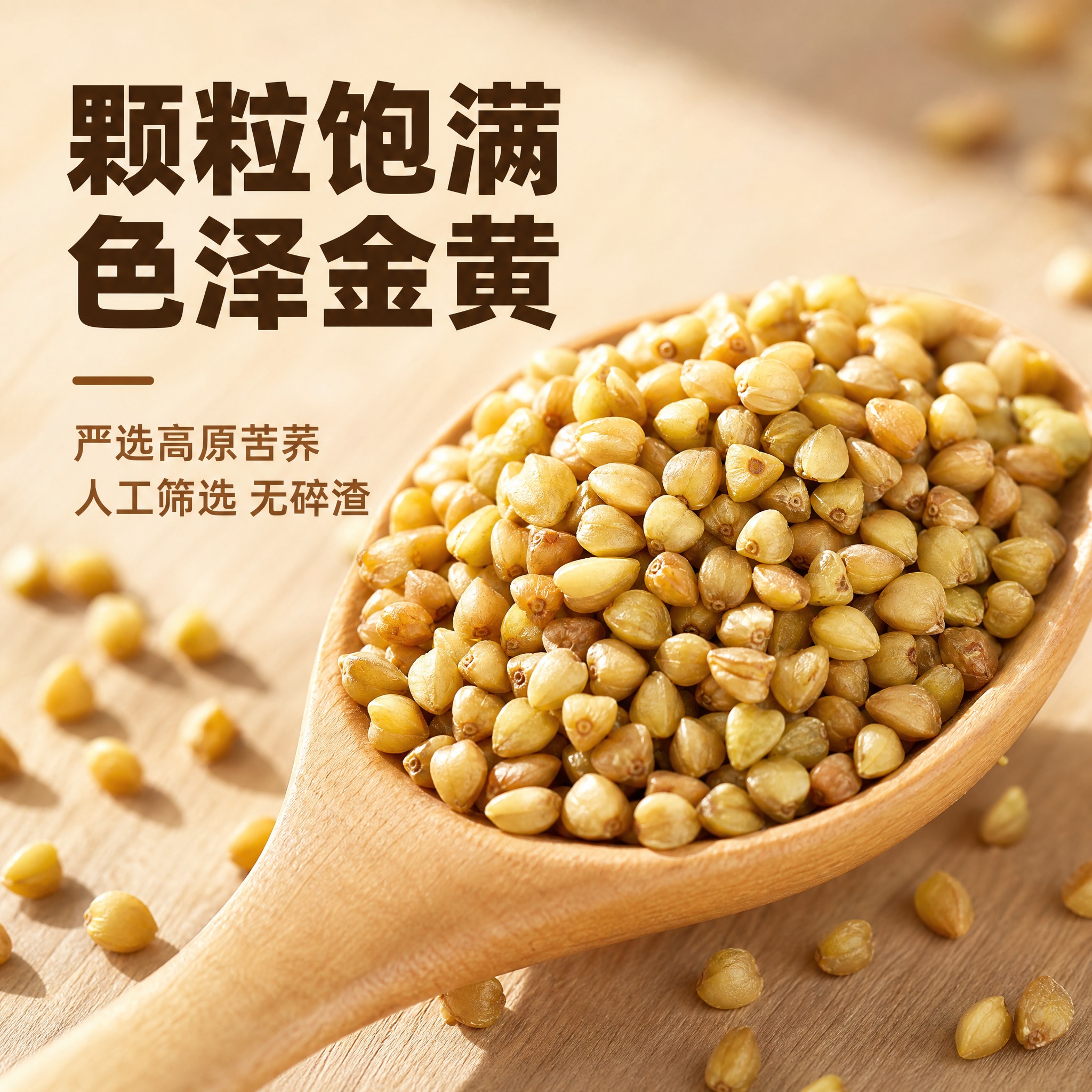 [主图-2] 卖点图，展示黄苦荞颗粒饱满细节，突出颗粒饱满色泽… - 图片创意预览