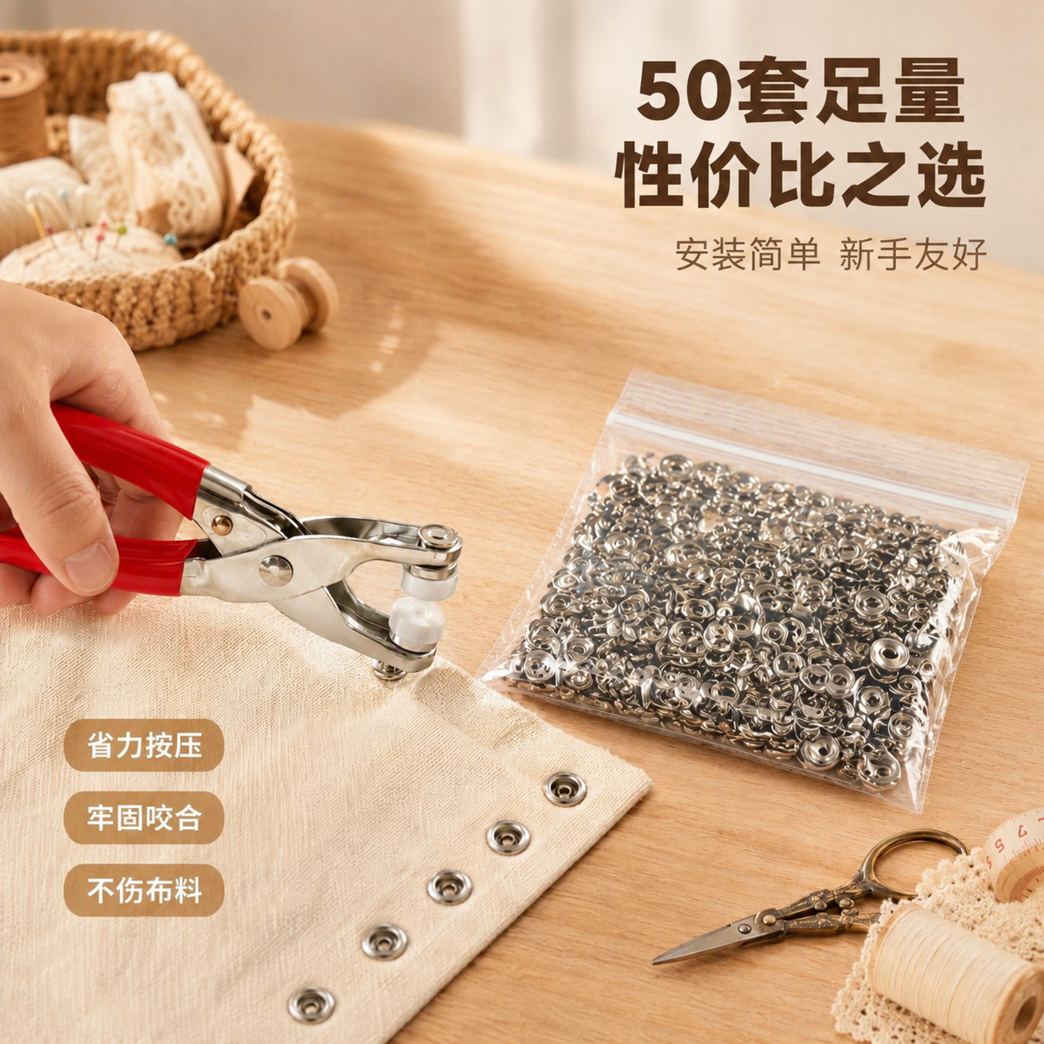 将图片中的透明塑料盒装五爪扣替换为袋装五爪扣：用一个透明自立自… - 图片创意预览