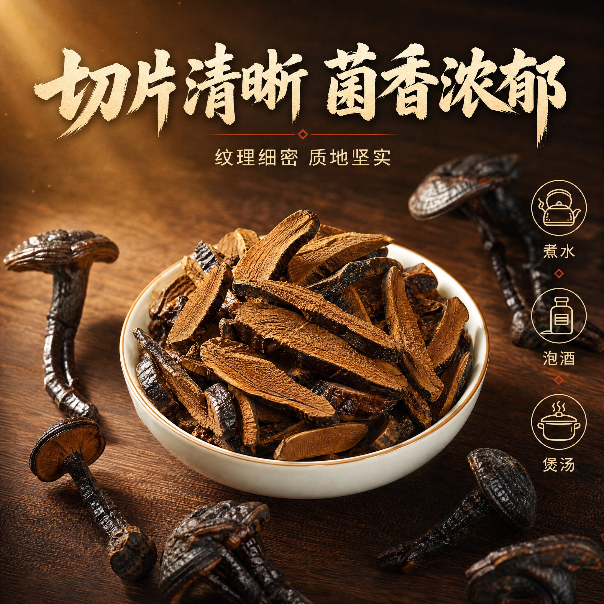 [主图-3] 黑灵芝细节与切片展示图，微距展示灵芝切片纹理与内… - 图片创意预览