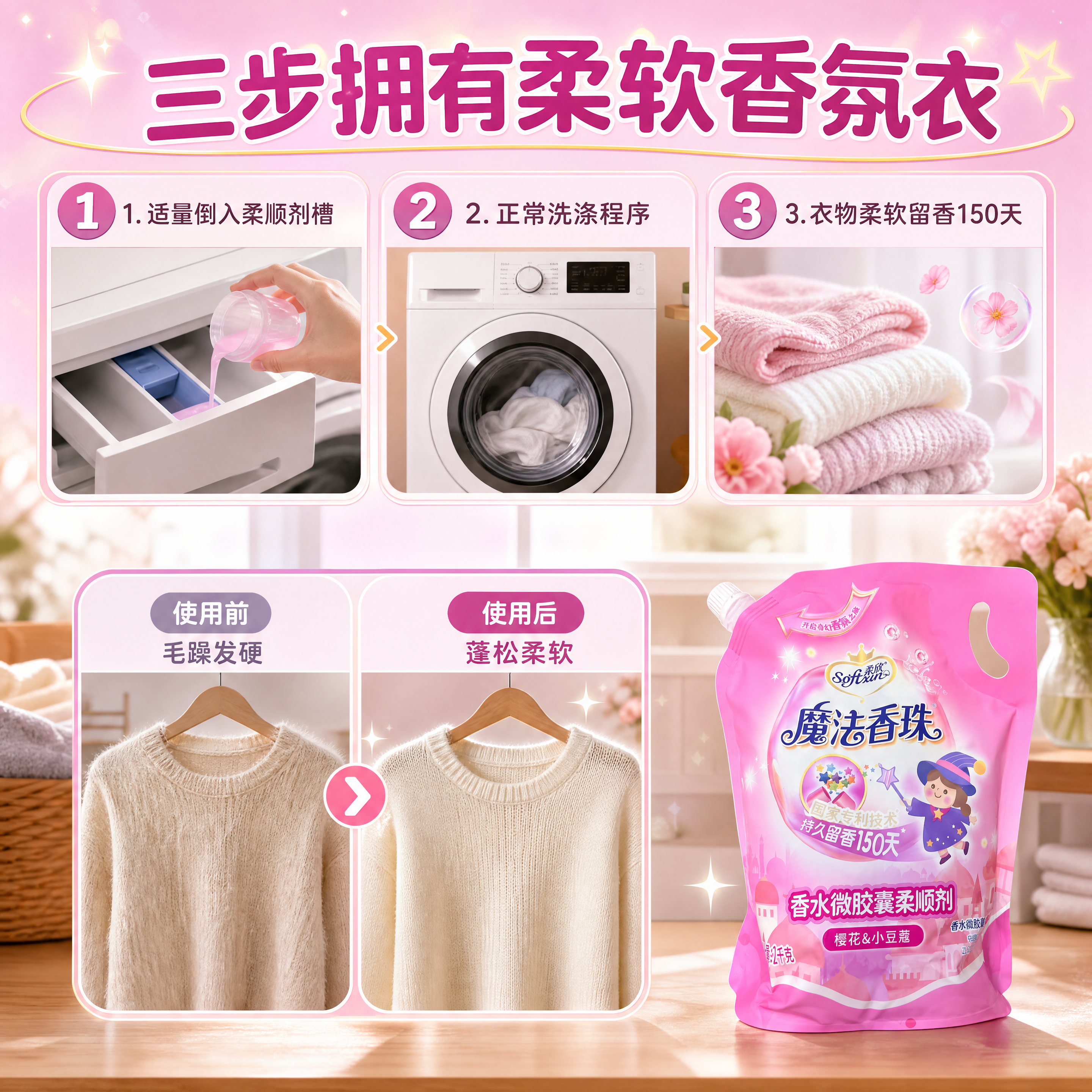 [商品] 使用【图1】柔欣魔法香珠香水微胶囊柔顺剂2kg袋装；… - 图片创意预览