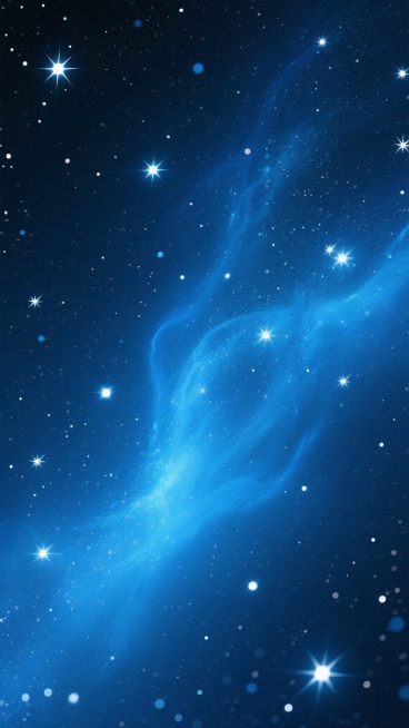 深邃宇宙星空背景，色彩以深蓝与墨蓝渐变为主色调，点缀明亮的白色繁星与闪烁光点，整体呈现梦幻神秘的氛围，星星分布疏密有致，部分区域有柔和的蓝色星云光晕，光线柔和且带有微弱的颗粒质感，整体构图饱满，充满浩瀚无垠的宇宙感。预览效果