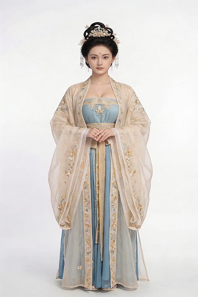 把图中古风女子角色的胸部调整得更大一些，其余部分保持原样不变