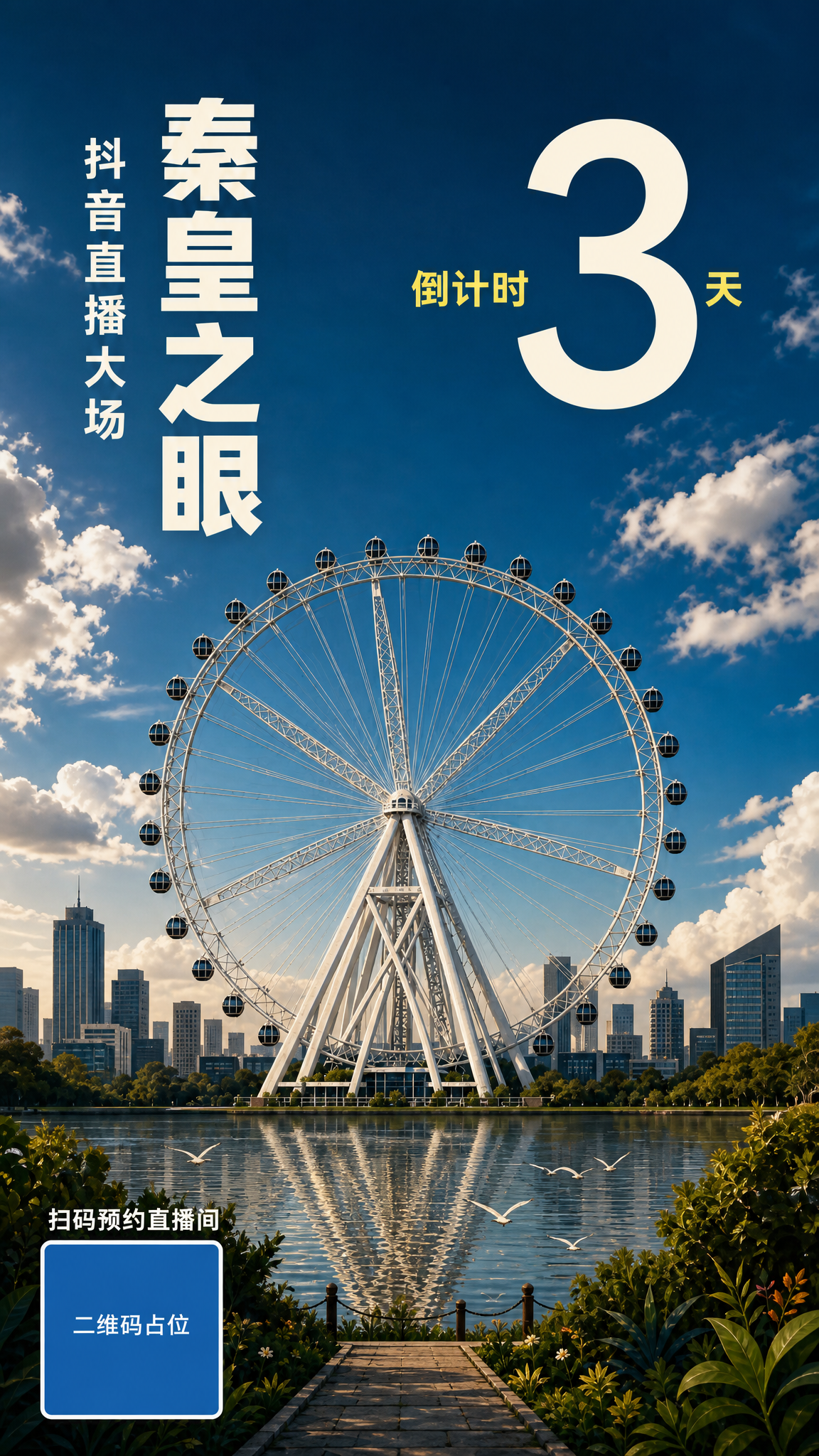 将这张扁平插画风格的摩天轮海报重绘为写实实拍风格，具有电影质感… - 图片创意预览