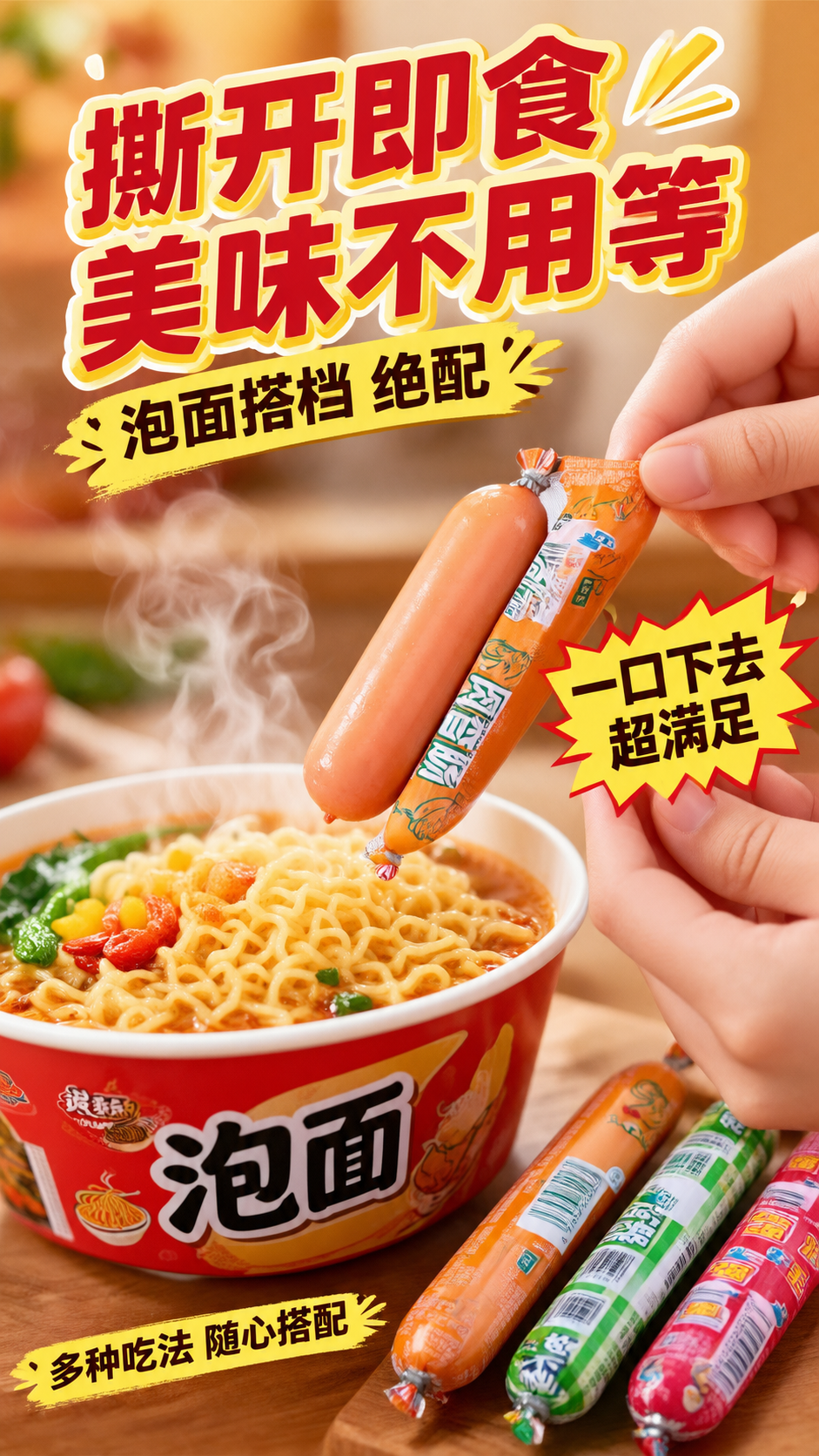 [商品] 使用【图1】三款火腿肠；保留三款香肠的颜色、包装、品… - 图片创意预览
