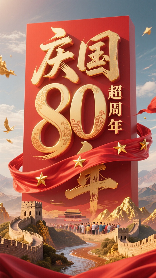 庆80周年，加上中秋文字里就带点古风元素，象征新时代和平