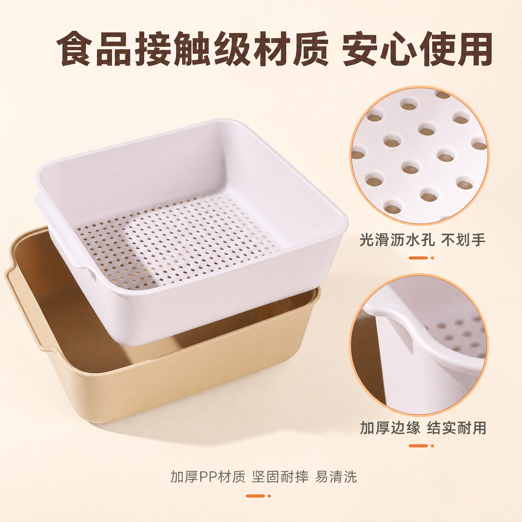 [主图-3] 材质细节与品质图，展示沥水篮的材质做工细节与耐用… - 图片创意预览