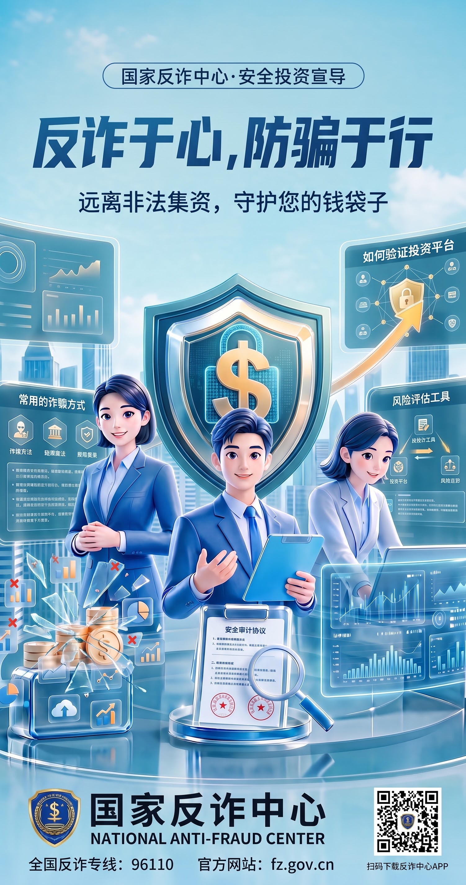 改成反诈主题的，标题为反诈于心，防骗于行 - 图片创意预览