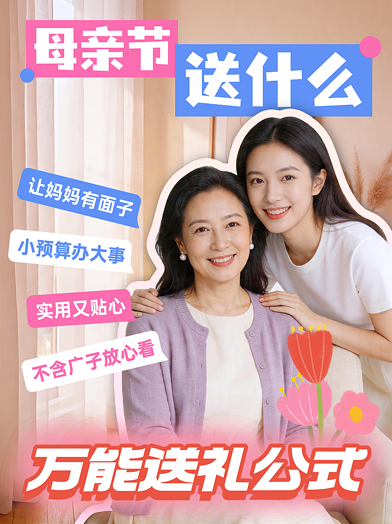 母亲节送礼攻略指南妈妈礼物写实人像小红书封面配图vlog大字手账风