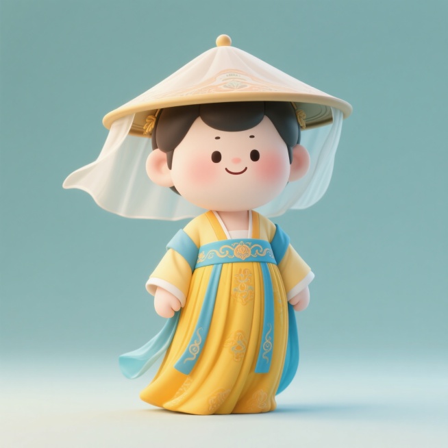 给古都长安设计个官方旅游IP！要融合唐代文化（比如唐三彩马或者仕女）和现代潮流，做得萌一点。风格走国潮插画，线条圆润点，颜色参考唐代壁画但要更鲜亮活泼。性格嘛，要自信大方、热情好客、懂历史，可以带点小预览效果