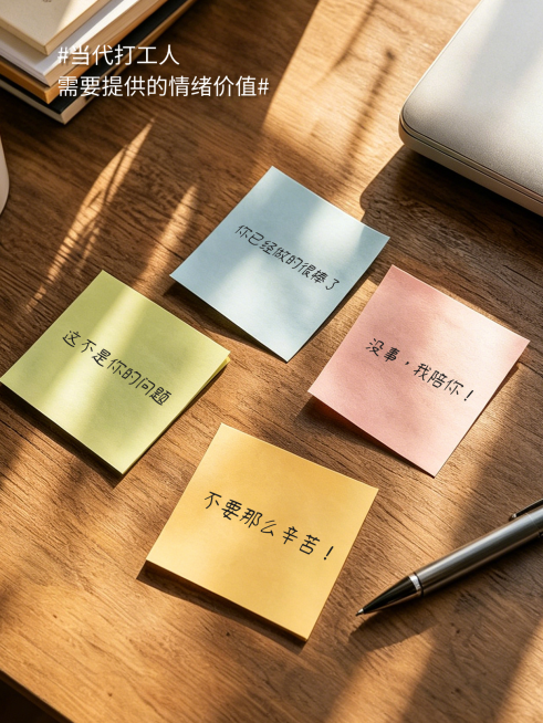 桌面便利贴实景温馨感职场员工情绪价值语录小红书封面预览效果