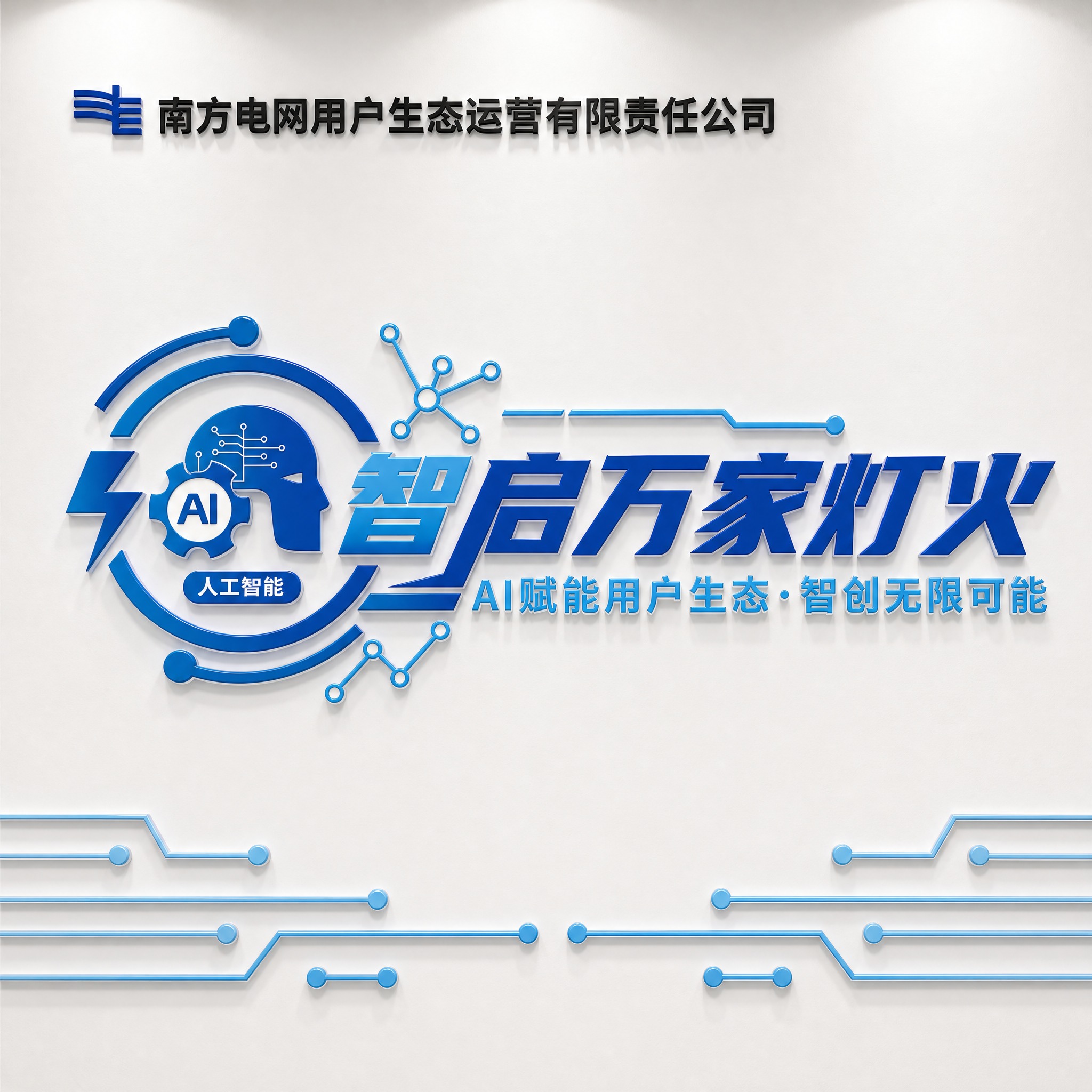 将这张科技形象墙设计图制作成贴在白色墙面上的立体亚克力形象墙效… - 图片创意预览