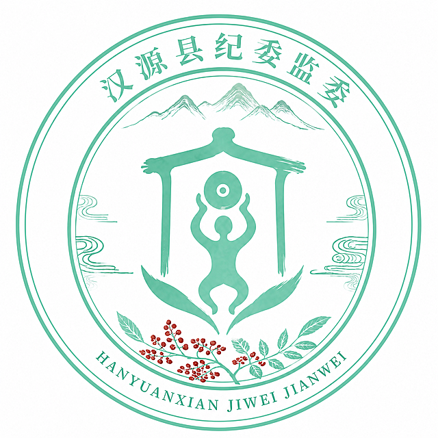 在现有圆形标识的最外层，再加一圈同心圆环，形成双圈/三圈层次感。外圈圆环颜色与内圈一致，为清爽的薄荷绿/浅青绿色，线条粗细适中，两圈之间留有均匀的空白间距，增加标识的层次感和庄重感。内部所有元素保持完全不变：廉字、内圈边框、上方"汉源县纪委监委"文字、山峦、祥云、底部花椒枝叶（红果绿叶）、下方拼音均保持原样。整体对称均衡，版式精美。画面中所有文字必须清晰准确，不得错字漏字。