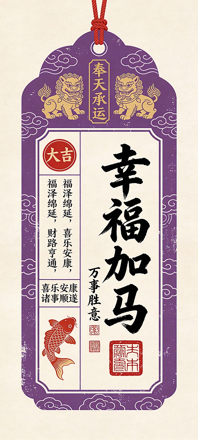 “幸福加马” 字样，紫色，御守样式