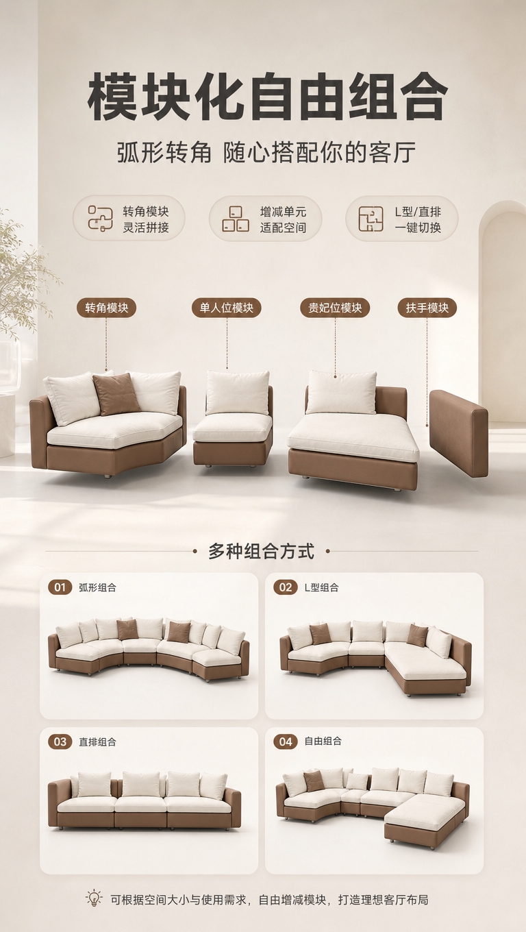 [商品] 使用【图1】意式弧形转角模块化沙发；保留弧形转角结构… - 图片创意预览
