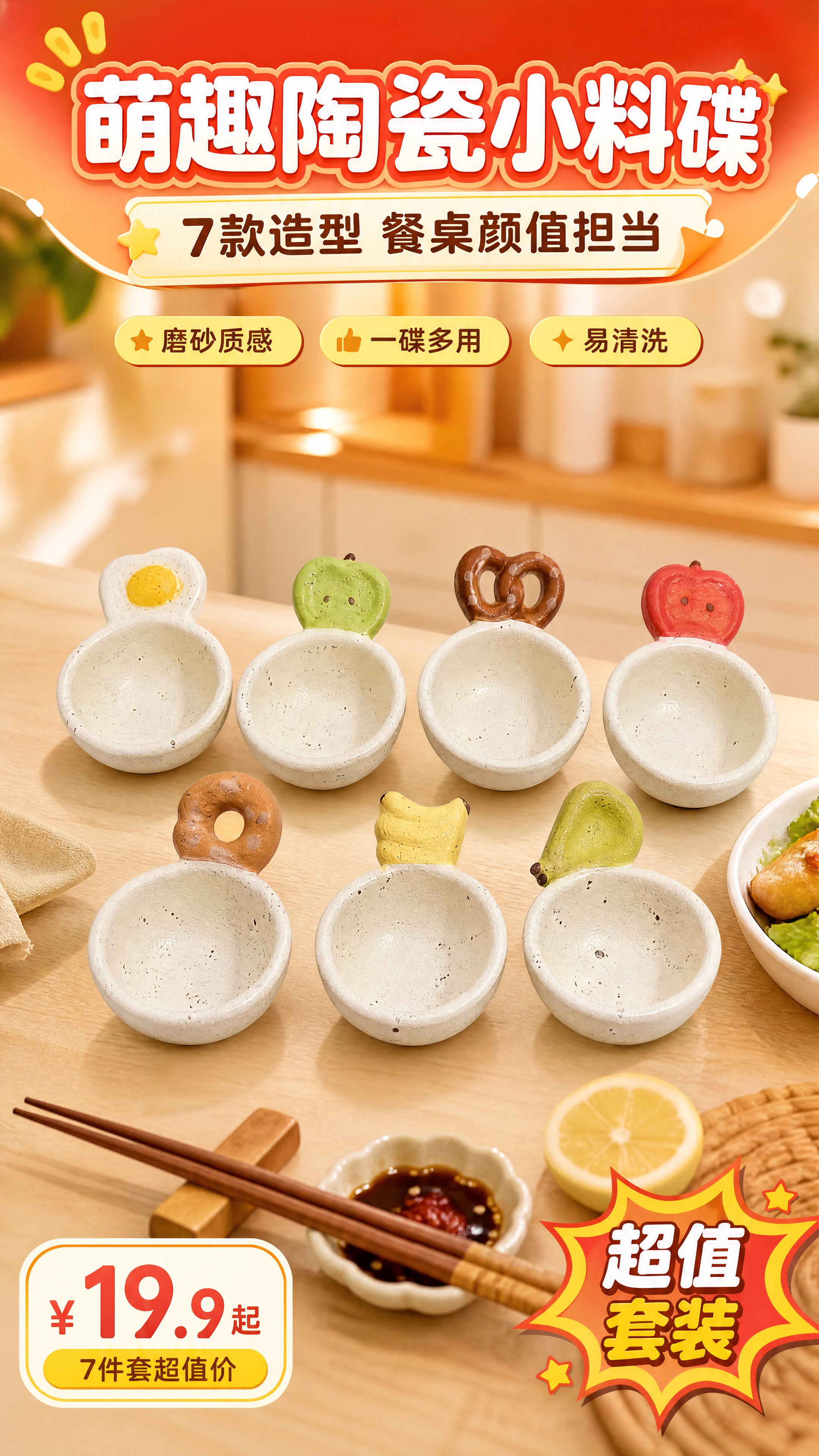 [商品] 使用【图1】7款萌趣造型磨砂陶瓷小料碟全家福；保留每… - 图片创意预览
