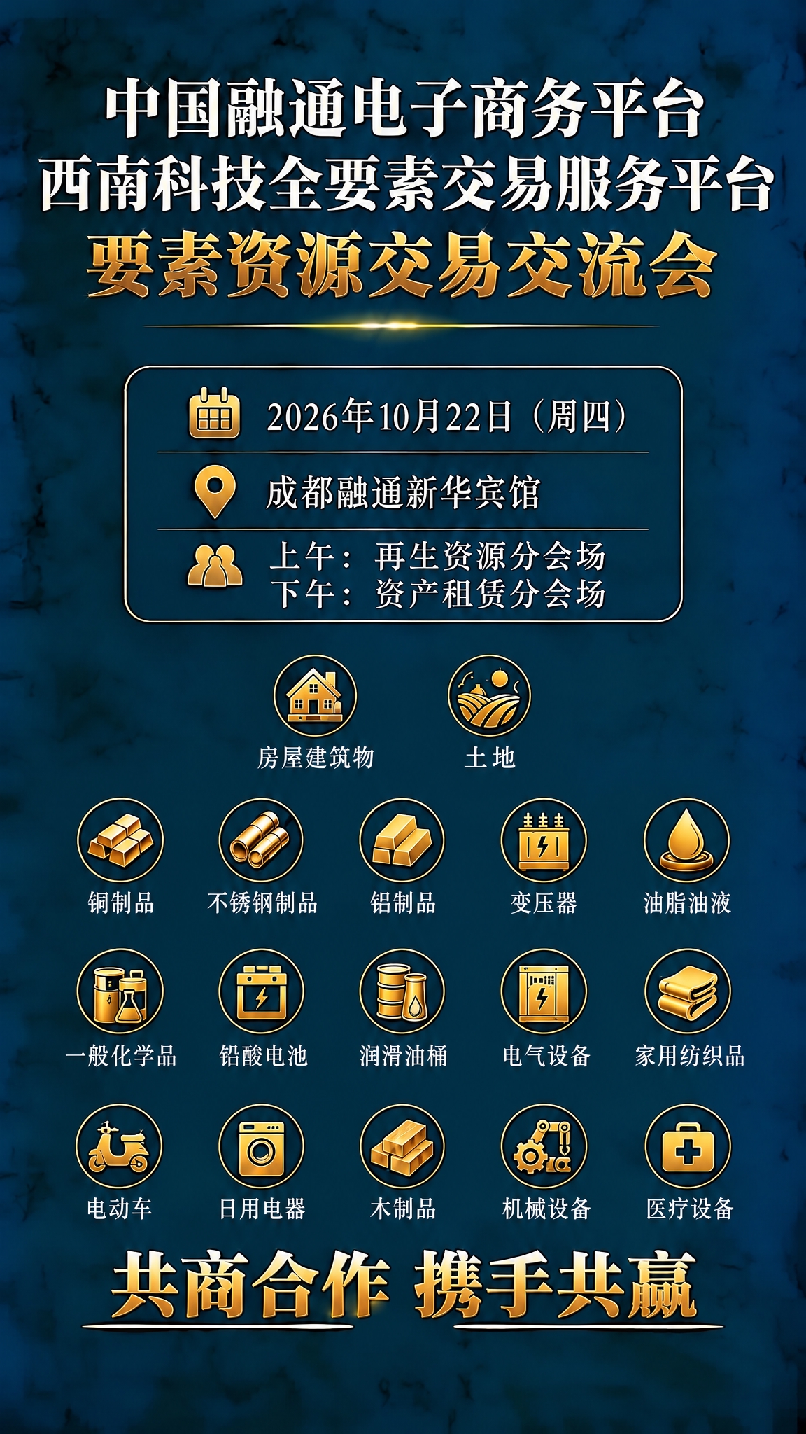 保持原竖版海报的深蓝色大理石纹理背景、金色质感、金色发光字体与… - 图片创意预览