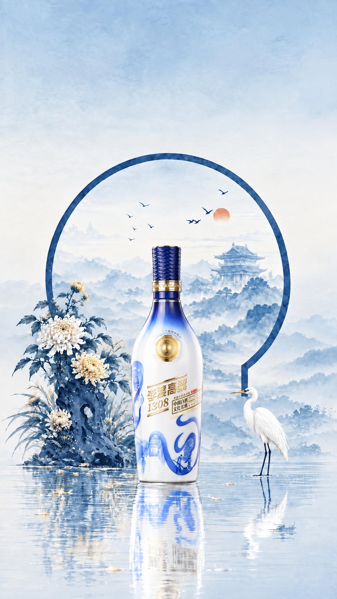 基于第一张青花瓷蓝调白酒海报修改：1. 去掉画面中所有的红色枫… - 图片创意预览