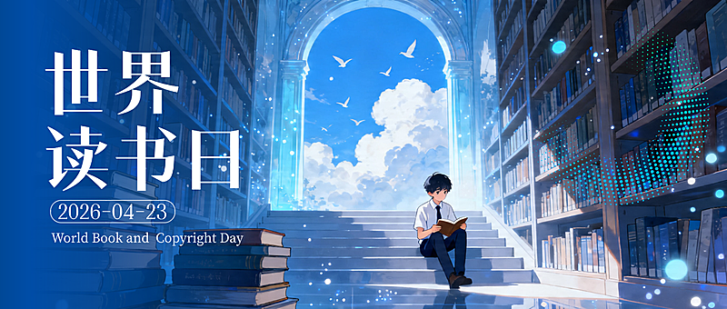 世界读书日4月23日公众号封面图读书节学习教培宣传科技感现代感
