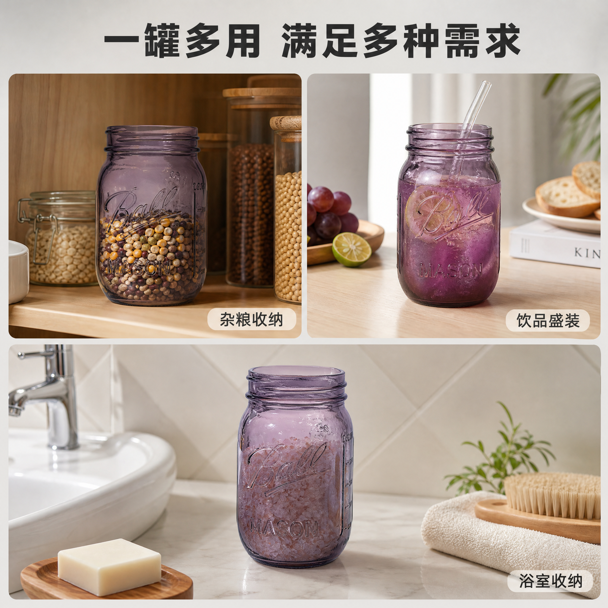 [主图-4] 多场景使用图，展示梅森罐在不同生活场景中的应用。… - 图片创意预览