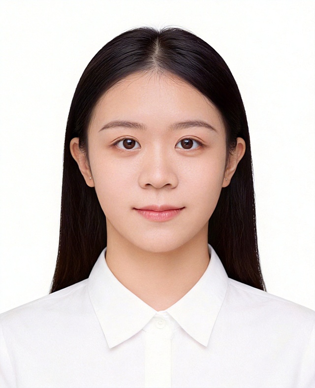 保留第一张图中人物发型,脸型,年龄特征生成标准样式纯正面证件照;人物主体严格居中,头部大小与位置严格对齐第二张图,双肩水平平衡,面部中轴线对齐画面中心,正视前方;标准证件照构图,人物绝对居中;头顶上方距离上边缘高度10%,下巴距离画面下边缘高度30%,人物主体占比约68%;肩部平展与画面水平轴平行;头部占比严格对齐第二张图;标准焦段50mm,纯正面,入境范围头部至胸部以上区域,F/4光圈(兼容F/2.8-F/4区间),平视视角(镜头与人物视线完全齐平),正视视图;人物绝对居中(居中构图),位于画面中心;严格限定标准证件照规格;头顶上方距离上边缘高度10%,下巴距离画面下边缘高度30%,肩部平展,头部占比严格对齐垫图;年轻亚洲女性,身着白色翻领衬衫,不戴帽子,无头饰,无发带,不戴眼镜,面部无痣,消除面部瑕疵,无首饰,提亮肤色,消除暗沉,清透裸妆,隐形毛孔,均匀肤色,唇色自然提亮;肤色白皙细腻,轻透裸妆+微微提亮;底妆轻薄服帖;淡妆:极细内眼线,唇色微微润泽;眼神澄澈,看向镜头,气质自信,嘴角微微上扬表情自然;耳廓可见度一致;肩部平展,肩线与画面水平轴平行;头肩比例协调呈现;免冠,五官完全露出,柔和正面顺光均匀柔光,面部明亮无硬影,背景均匀提亮,画质清晰,零噪点降噪;面部清晰;均匀柔和布光,无明显阴影,面部光影干净,柔光正面打光,自然光影过渡,皮肤质感细腻,哑光质感,极简纯色白色背景;背景亮度均匀统一(哑光质感);高清锐利画质,细节清晰可见;零噪点处理;色彩还原自然,专业证件照质感,高清人像质感,细腻皮肤纹理,严格按照第一张图内容生成,分辨率4K,禁止裁切头顶,禁止额头被截,禁止超大头,禁止主体溢出画面,禁止偏头/倾斜,头顶上边距8-10%,头部高度60-68%,双眼高度56-58%,严格对齐第二张垫图,画面比例358:441