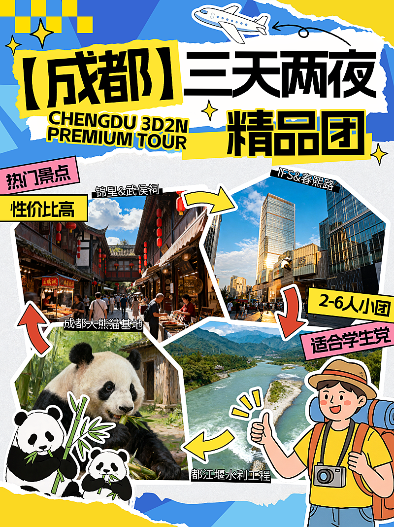 成都旅游攻略撕纸拼贴小红书套装小红书封面