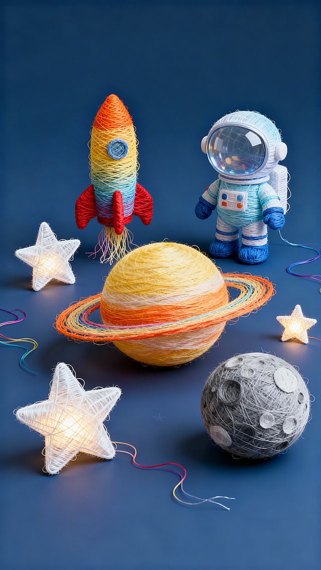毛线刺绣太空套装：火箭、宇航员、星球星星