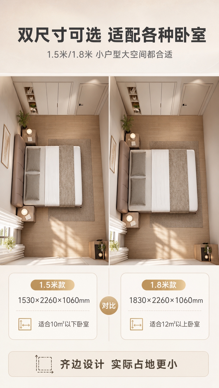 [商品] 使用【图1】意式轻奢高脚齐边皮艺床；保留床头软包造型… - 图片创意预览